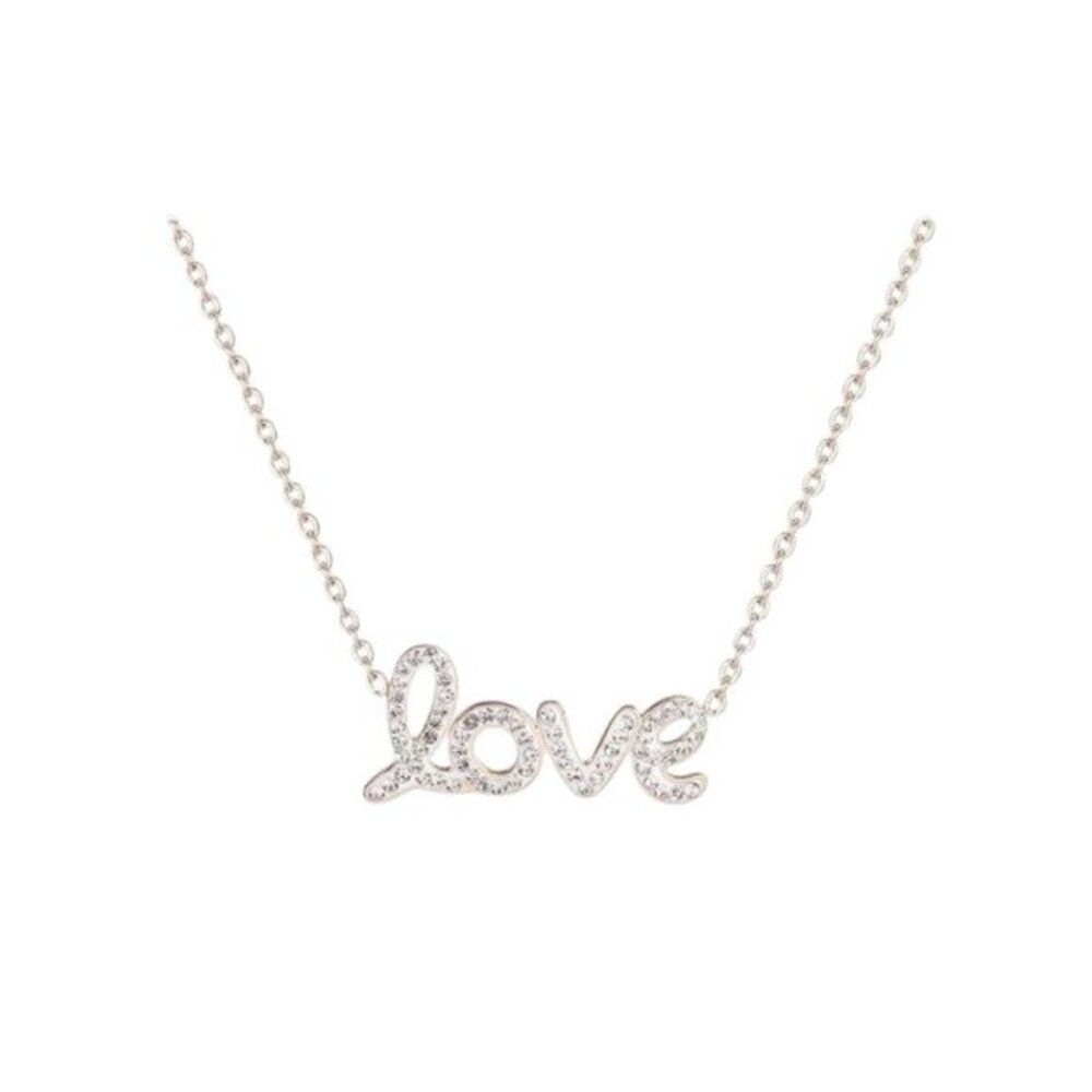 Love Rhinestones Chain Necklace Rose Gold Stainless‎ Steel Rhinestone Pendant